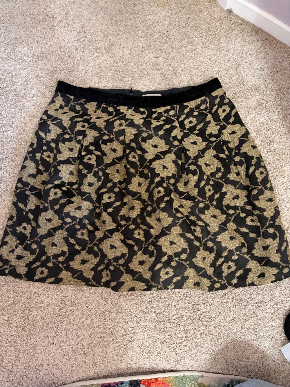 Black and Gold Floral Jacquard Skirt from Loft